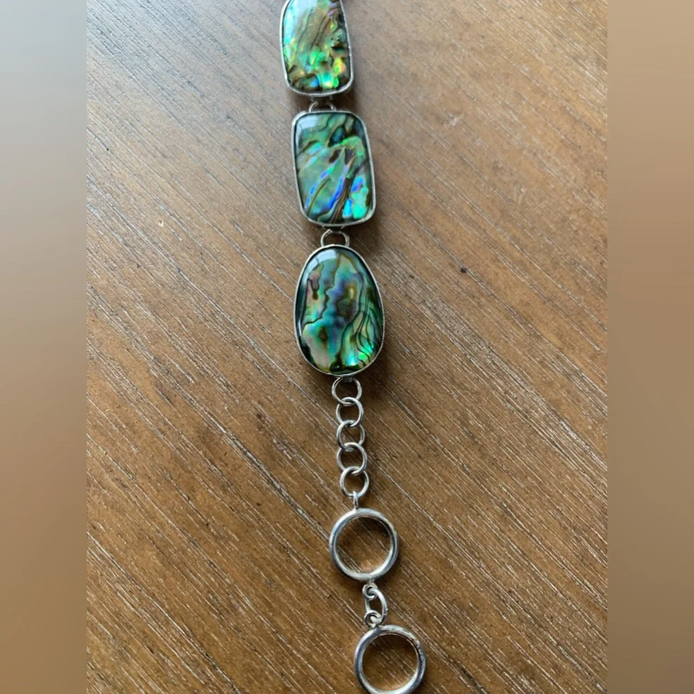 Vintage Sterling Silver and Abalone bracelet 7” - 8” Boho Healing
